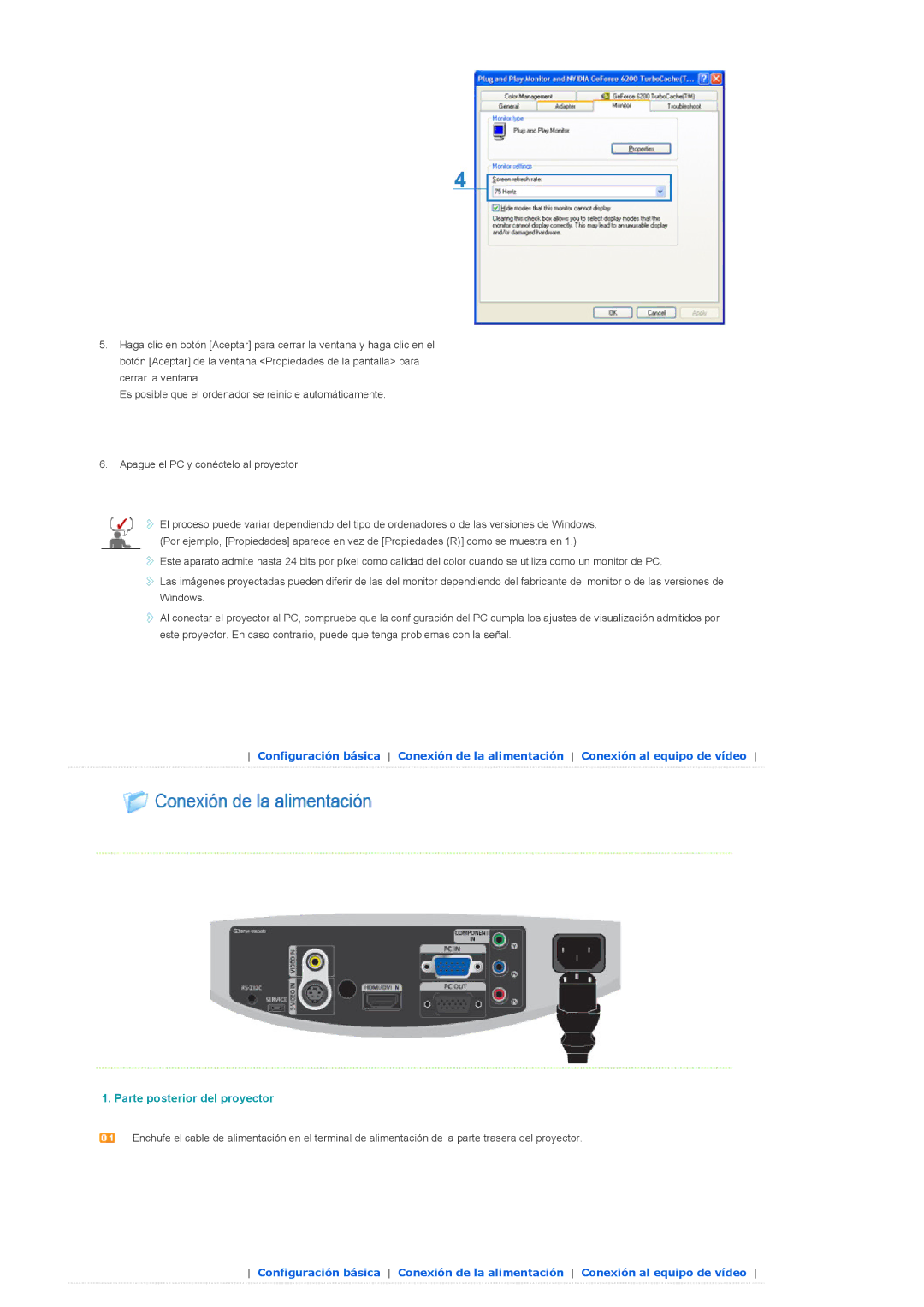 Samsung SPD400SFX/EN, SPD400SX/EN manual Parte posterior del proyector 