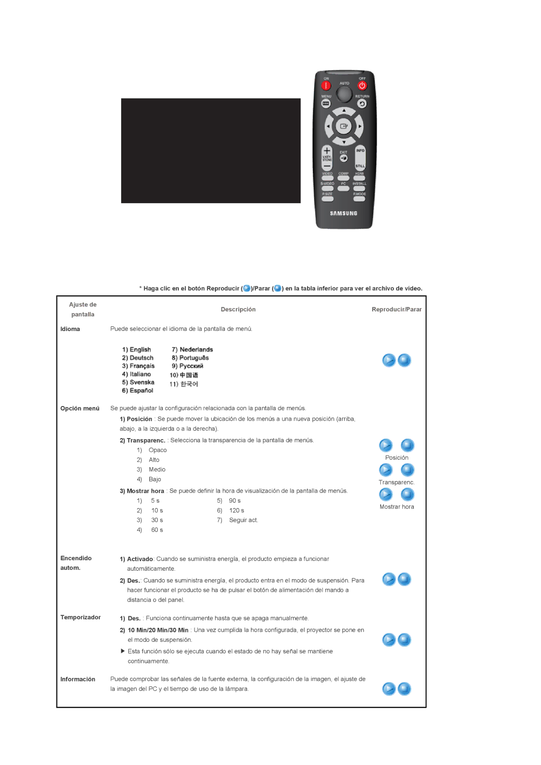 Samsung SPD400SFX/EN, SPD400SX/EN manual Ajuste de Pantalla 