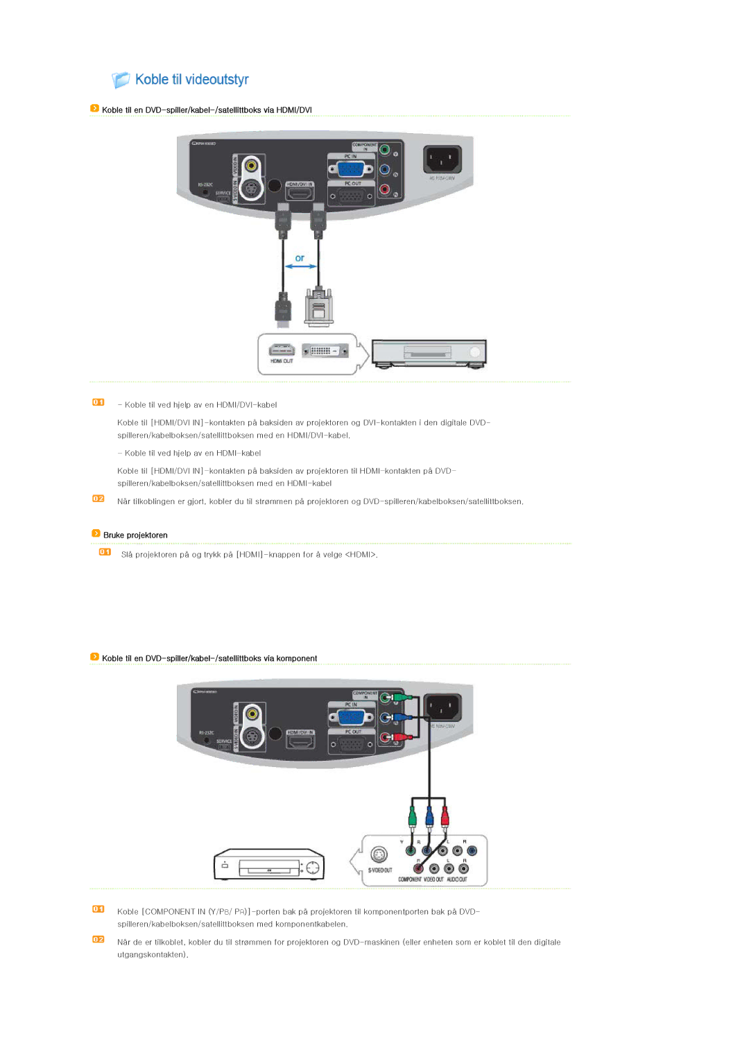 Samsung SPD400SFX/EN, SPD400SX/EN manual Bruke projektoren 