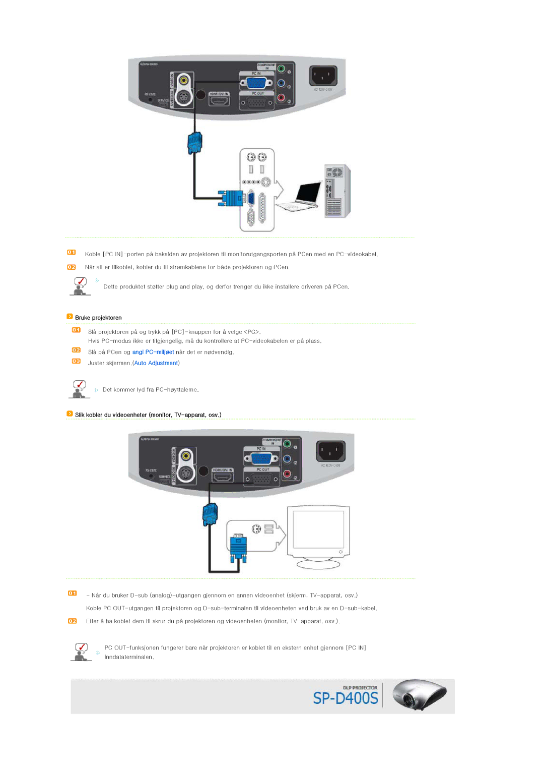 Samsung SPD400SFX/EN, SPD400SX/EN manual Slik kobler du videoenheter monitor, TV-apparat, osv 