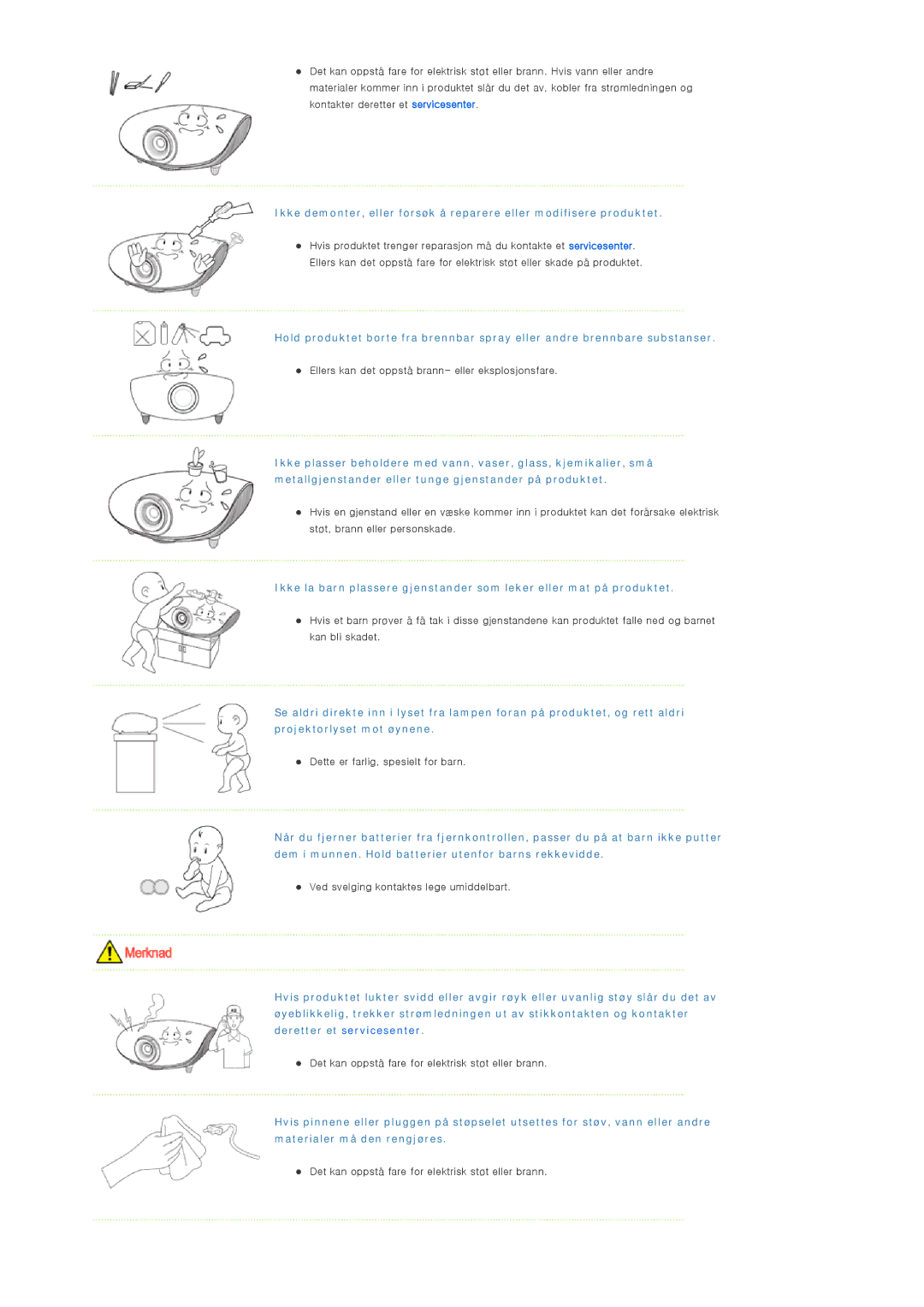 Samsung SPD400SFX/EN, SPD400SX/EN manual Ellers kan det oppstå brann- eller eksplosjonsfare 