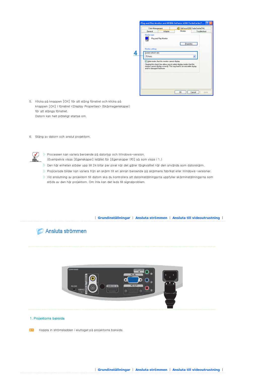 Samsung SPD400SX/EN, SPD400SFX/EN manual Projektorns baksida 