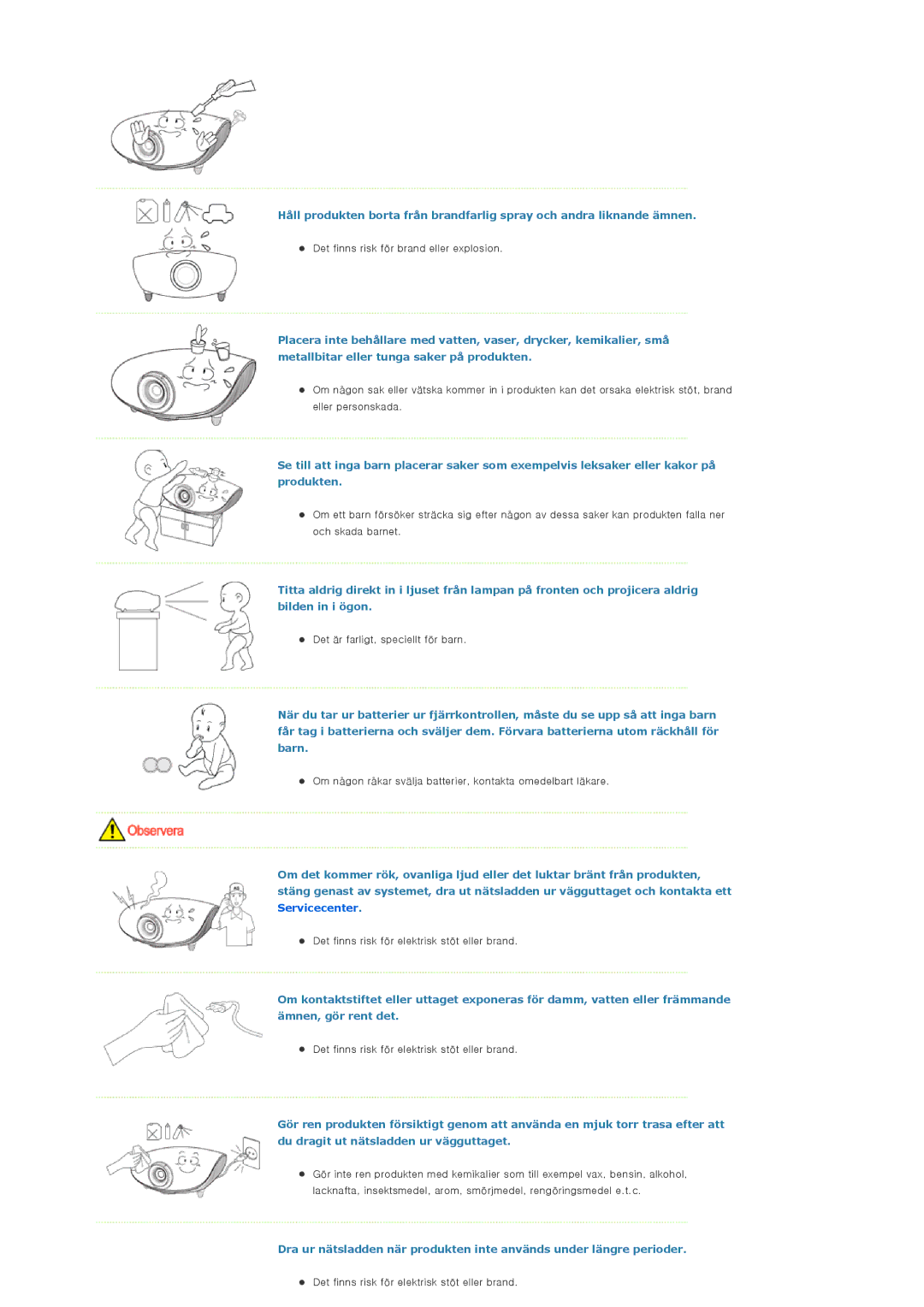 Samsung SPD400SFX/EN, SPD400SX/EN manual Det finns risk för brand eller explosion 