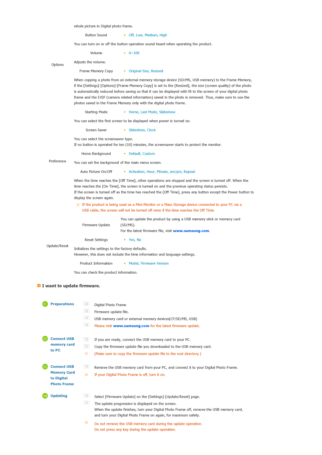 Samsung SPF-105P manual Want to update firmware, Updating 