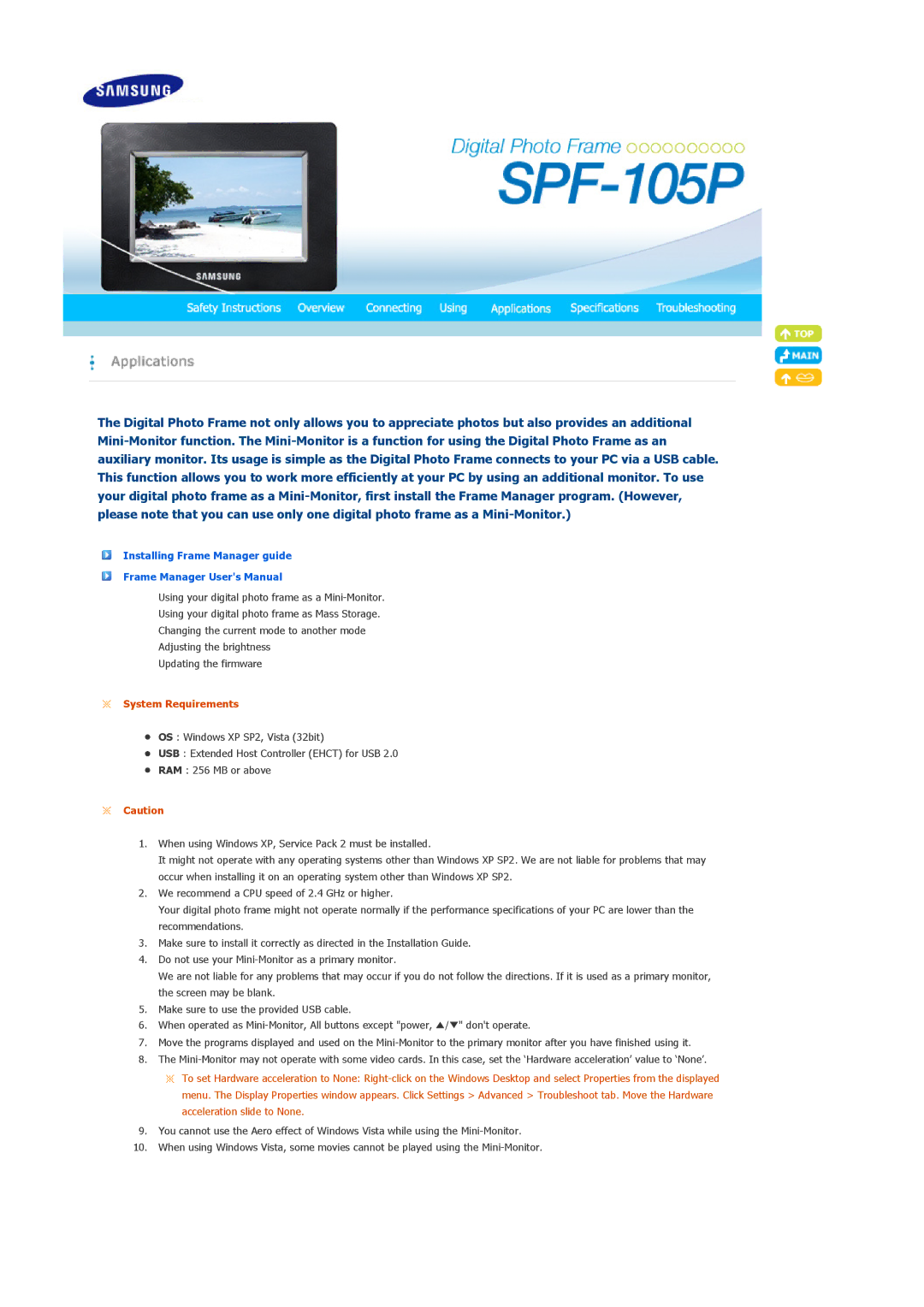 Samsung SPF-105P manual System Requirements 