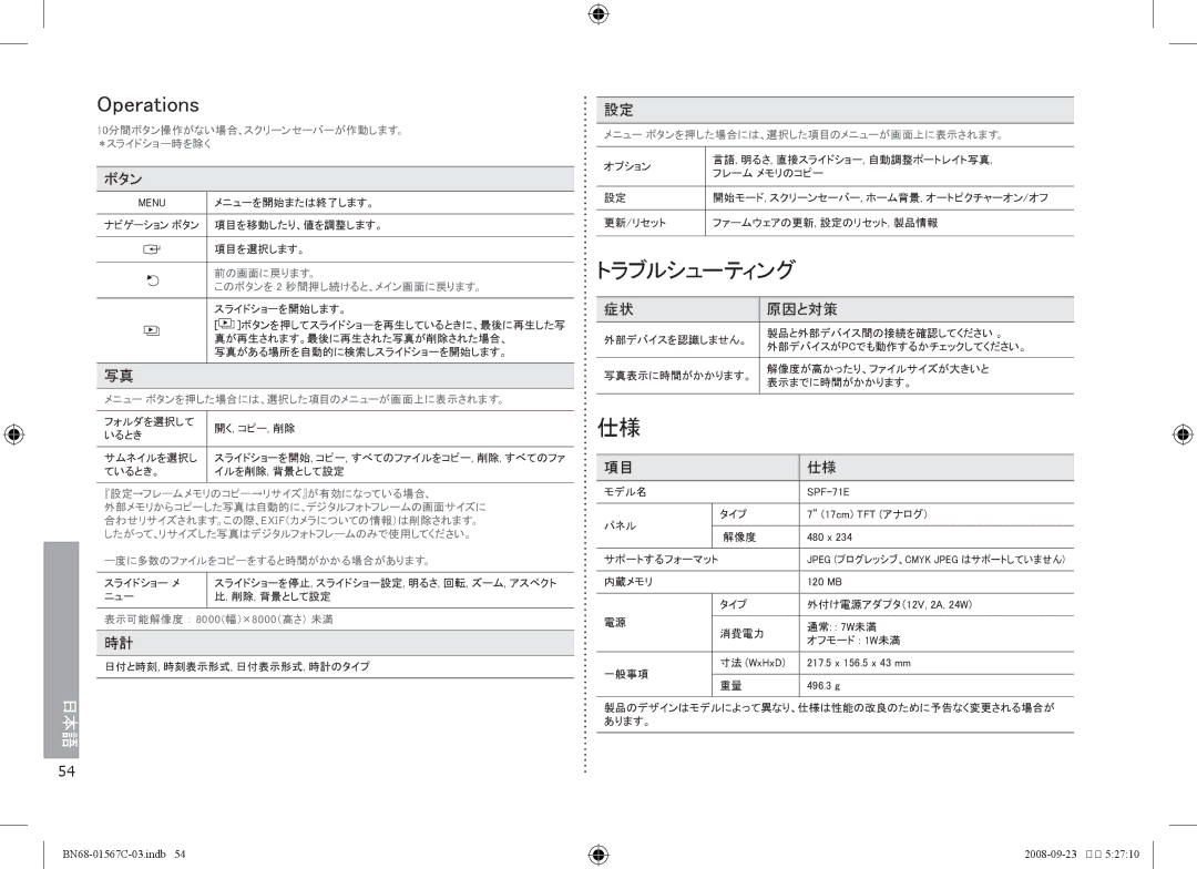 Samsung SPF-71E user manual Operations 