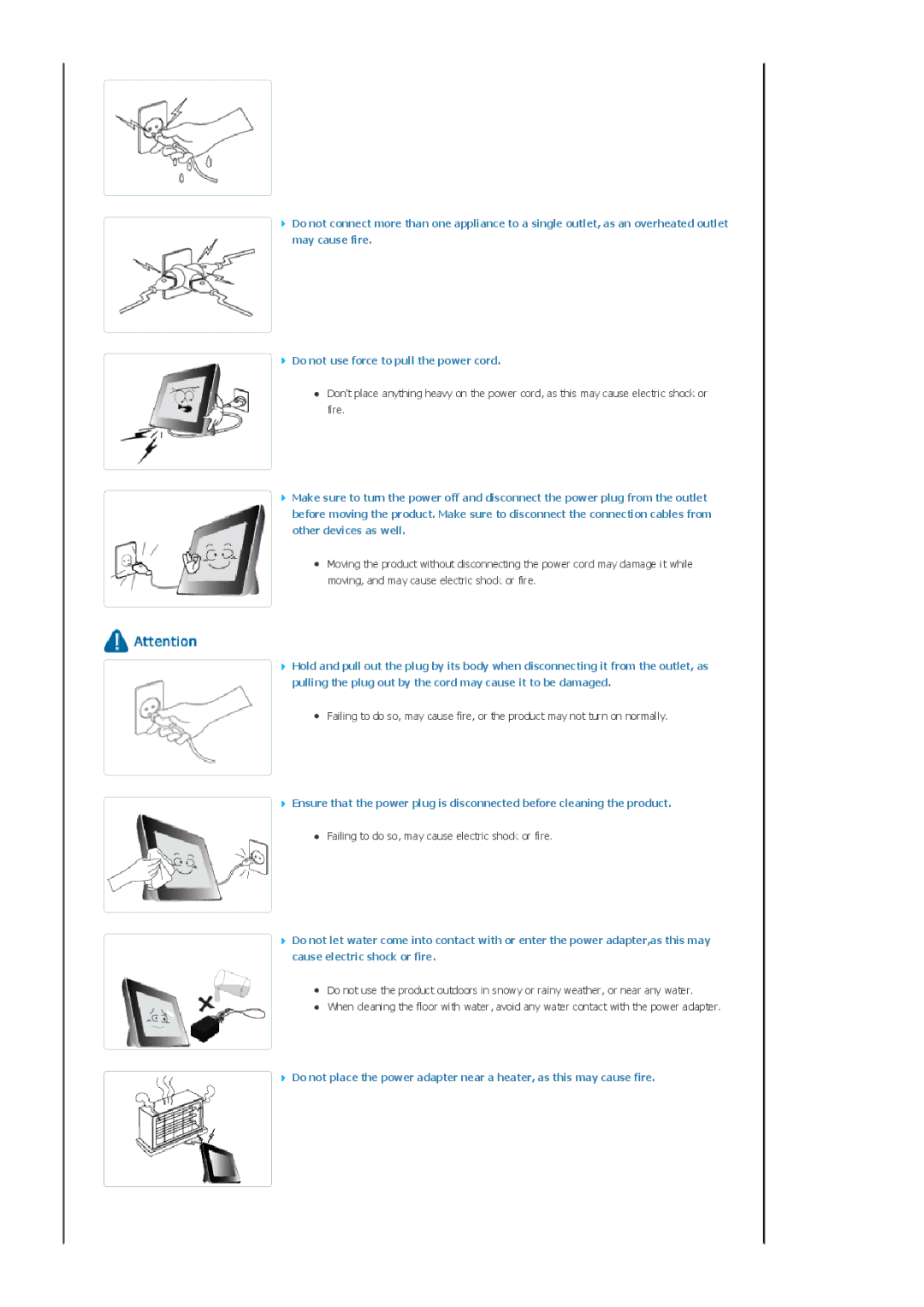 Samsung SPF-72H manual Failing to do so, may cause electric shock or fire 