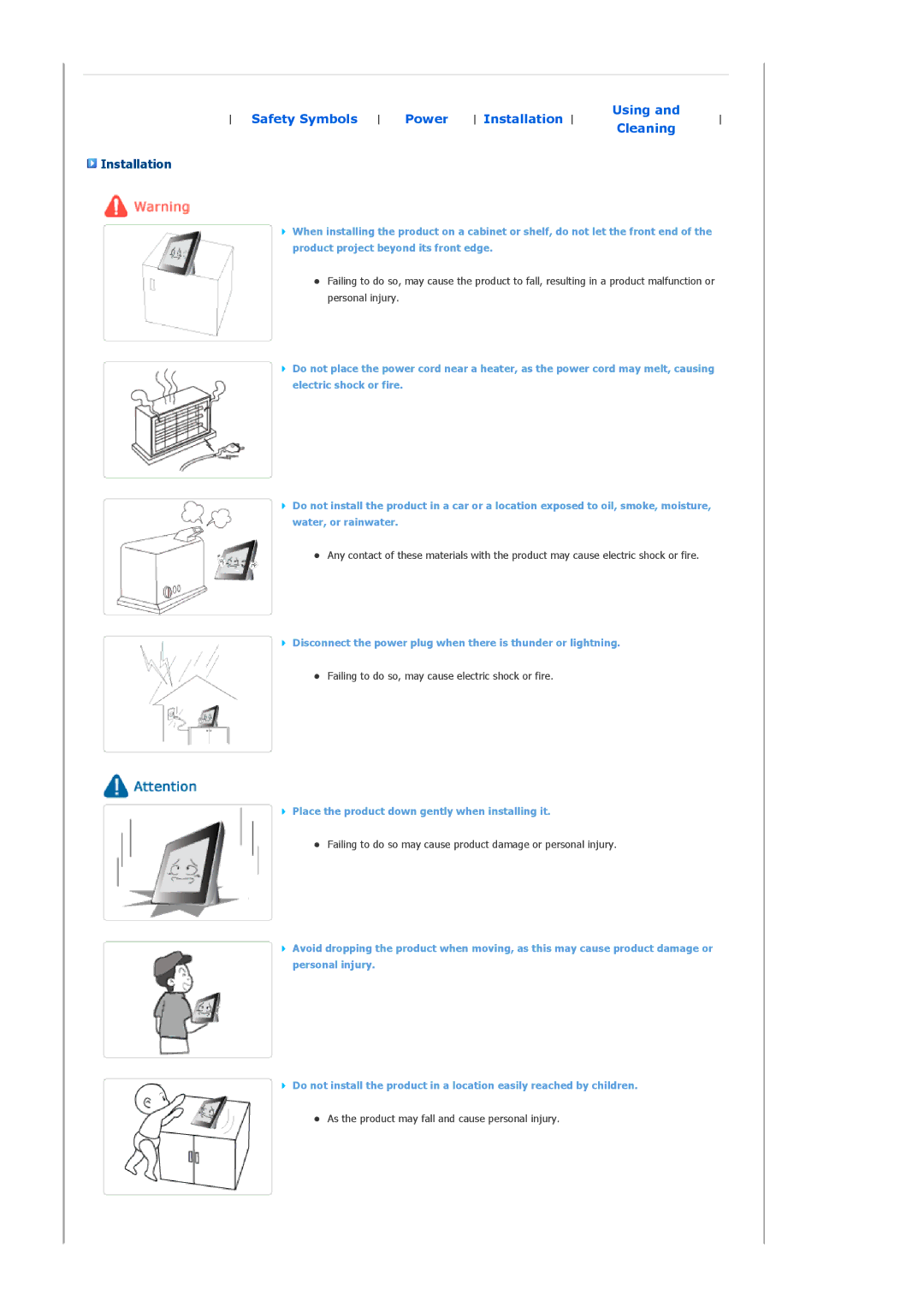 Samsung SPF-83H manual Installation, Place the product down gently when installing it 