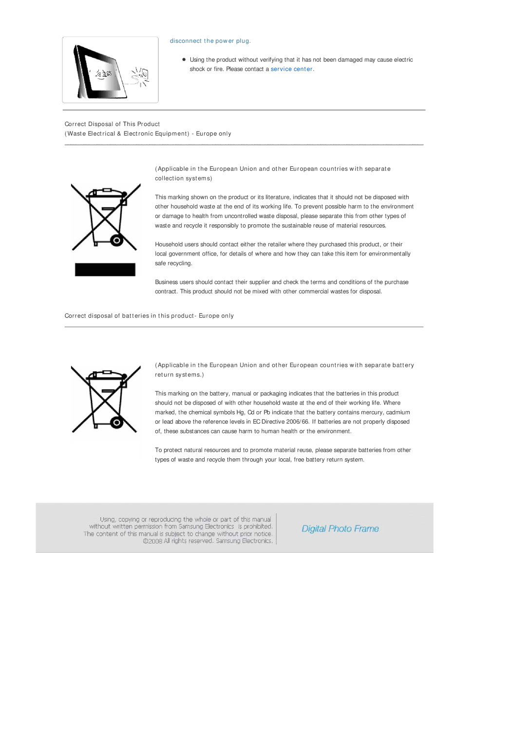 Samsung SPF-86V, SPF-85V manual Disconnect the power plug 