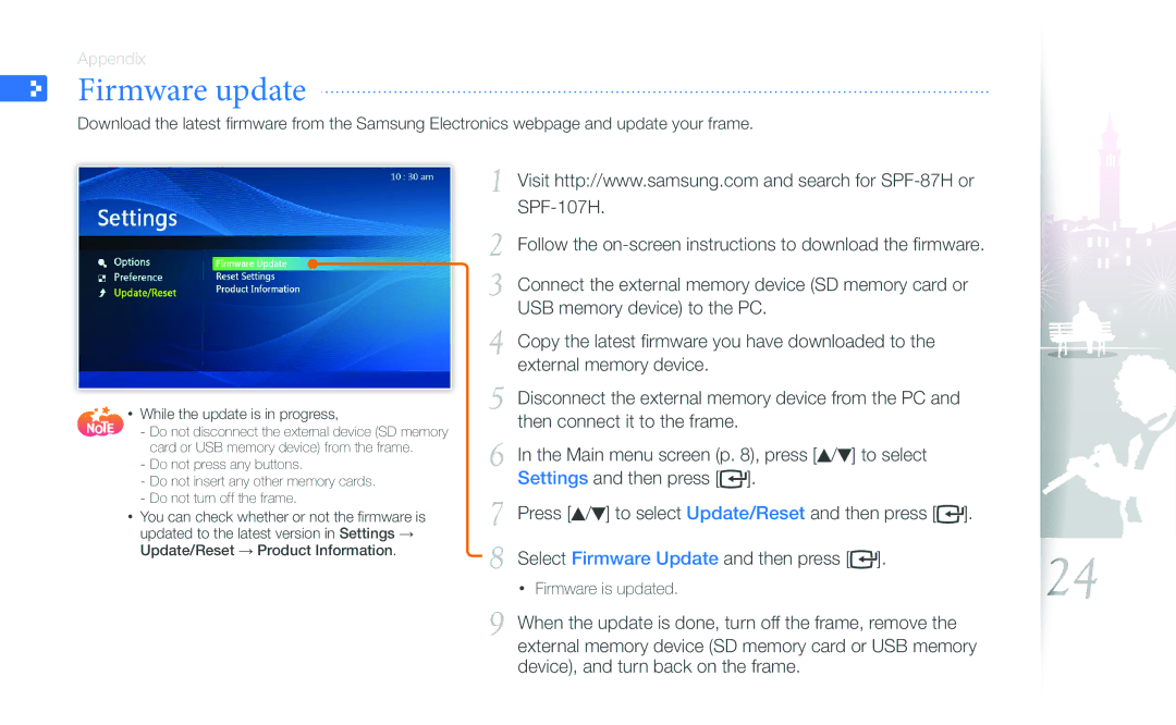 Samsung SPF-87H, SPF-107H user manual Firmware update 