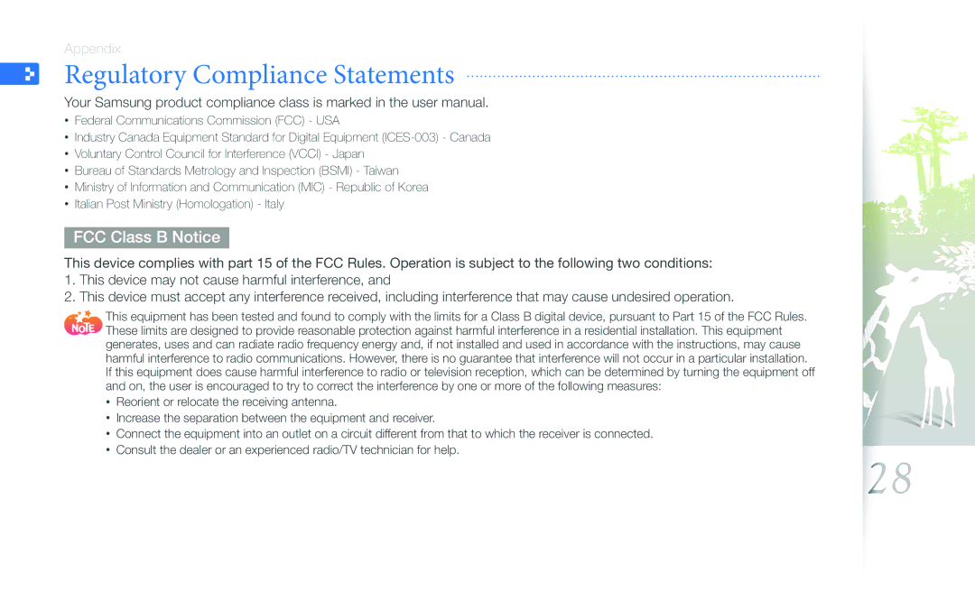 Samsung SPF-87H, SPF-107H user manual Regulatory Compliance Statements, FCC Class B Notice 