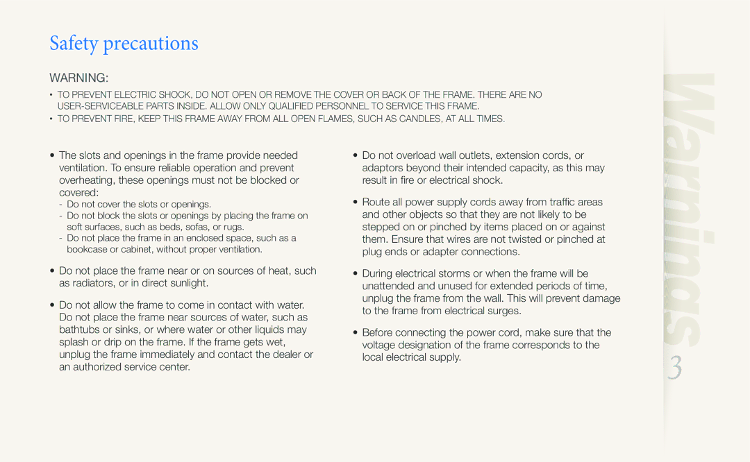 Samsung SPF-107H, SPF-87H user manual Safety precautions 