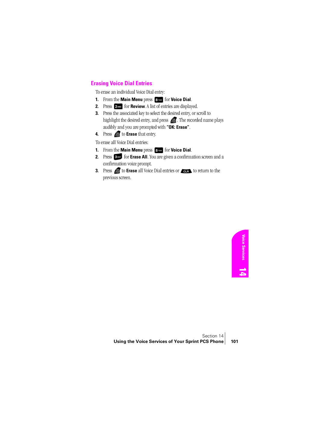 Samsung SPH-A400SS manual Erasing Voice Dial Entries 