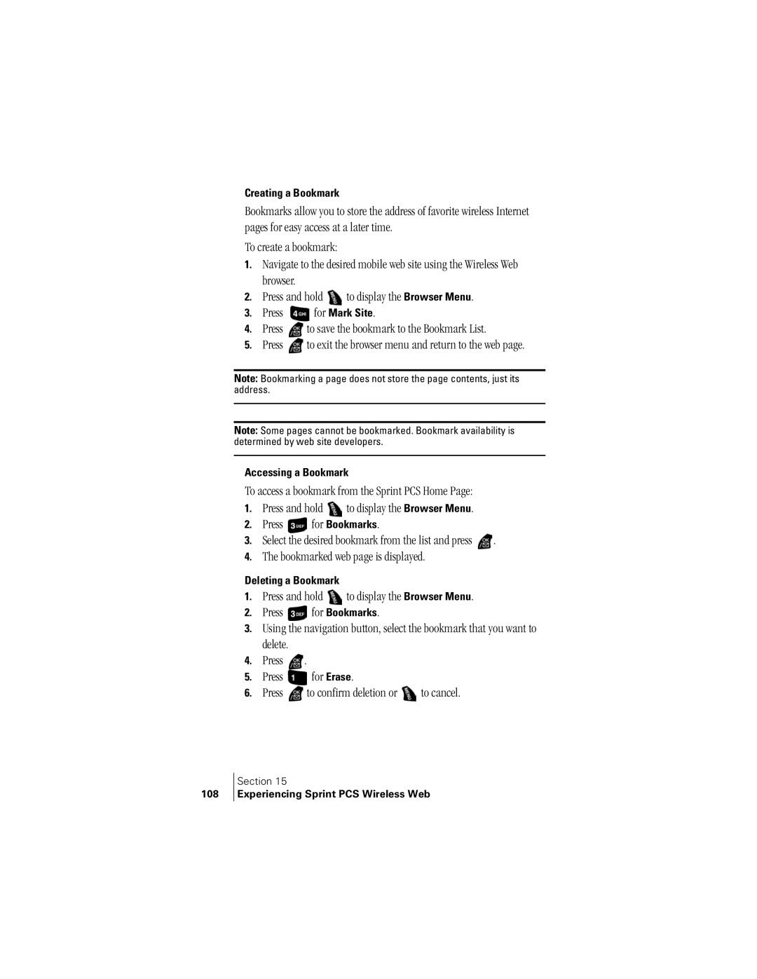 Samsung SPH-A400SS manual Browser Press and hold To display the Browser Menu, Creating a Bookmark, For Mark Site 