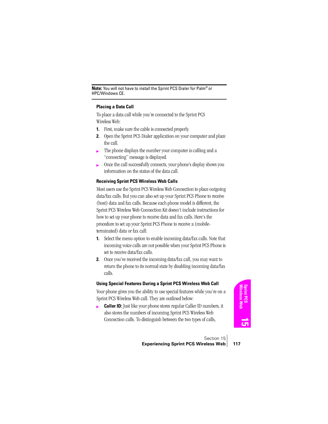 Samsung SPH-A400SS manual Placing a Data Call, Receiving Sprint PCS Wireless Web Calls 