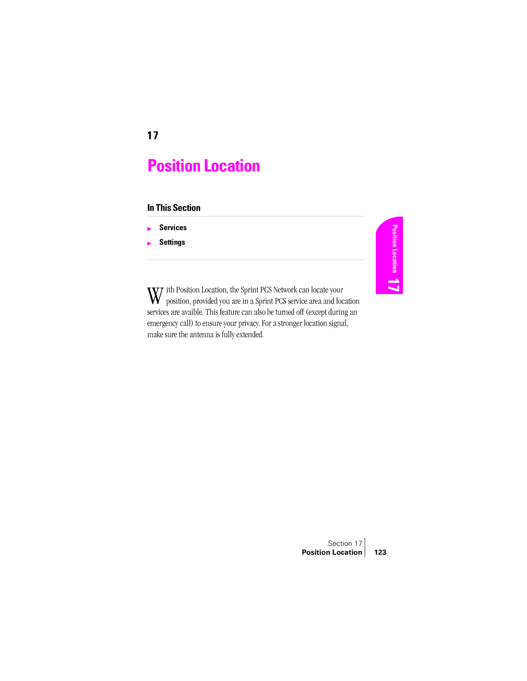 Samsung SPH-A400SS manual Position Location, Services Settings 