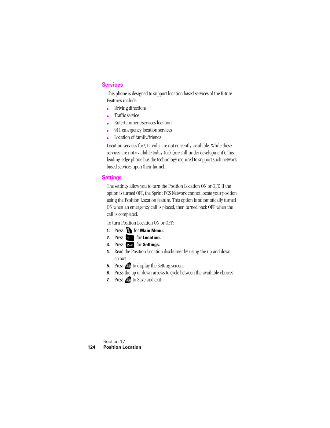 Samsung SPH-A400SS manual Services, Settings, Arrows Press to display the Setting screen 