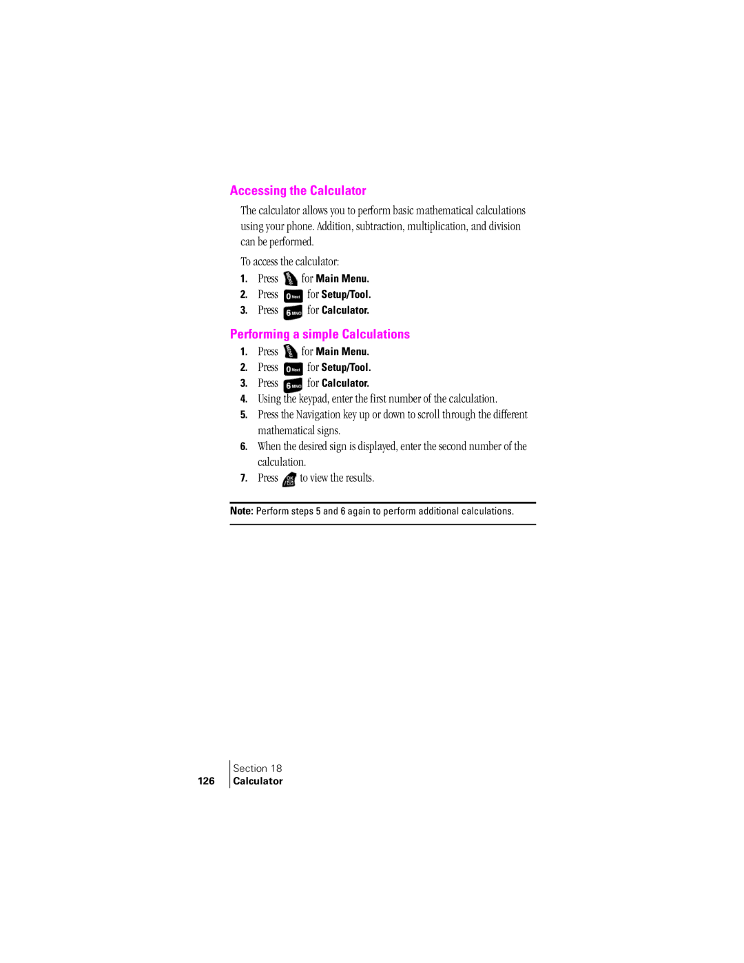 Samsung SPH-A400SS manual Accessing the Calculator, Performing a simple Calculations 