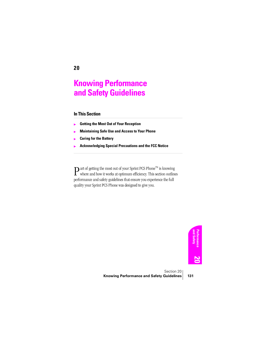 Samsung SPH-A400SS manual Knowing Performance Safety Guidelines 