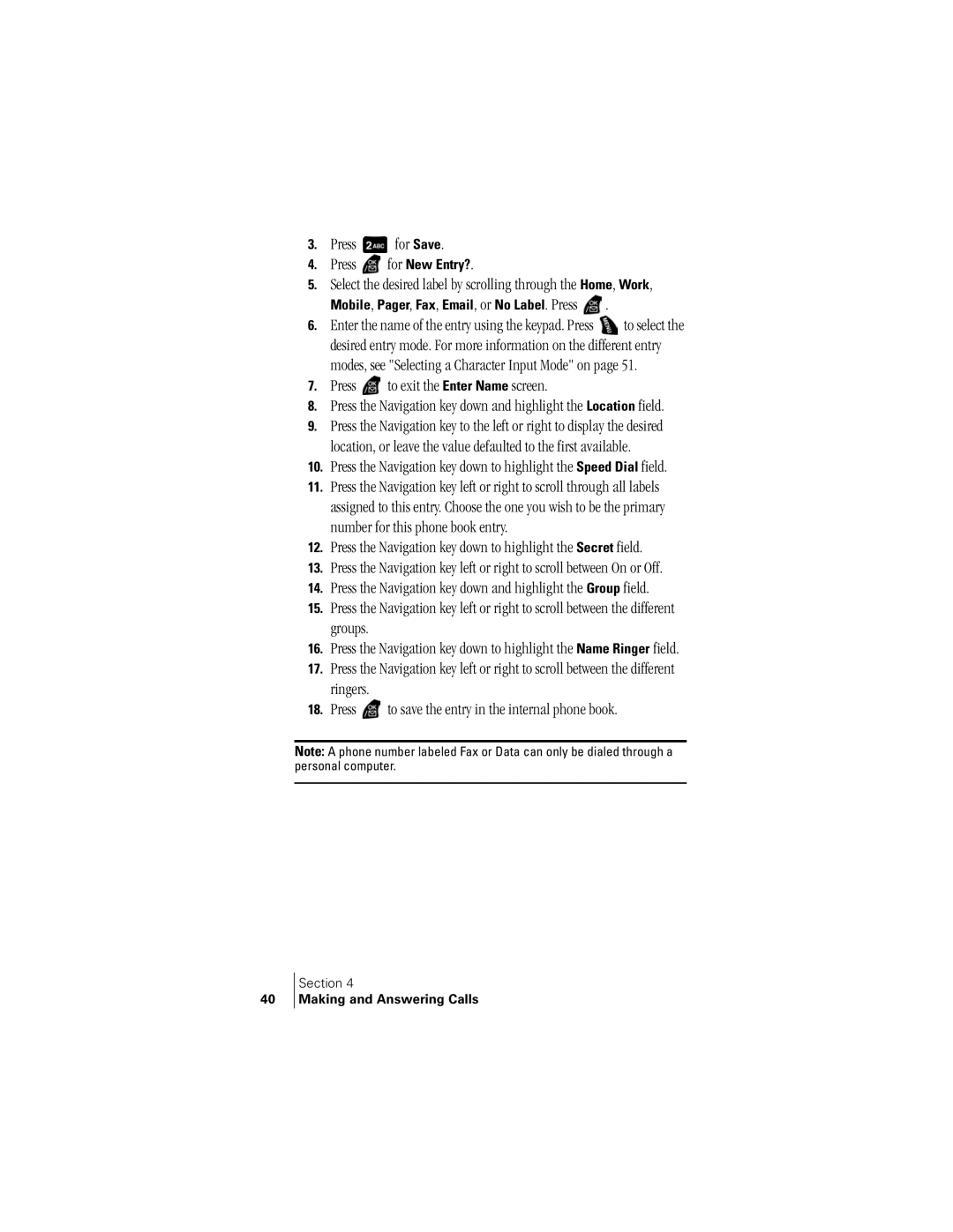 Samsung SPH-A400SS manual Press the Navigation key down to highlight the Secret field 