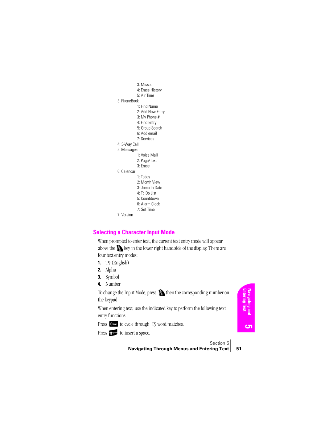 Samsung SPH-A400SS manual Selecting a Character Input Mode 