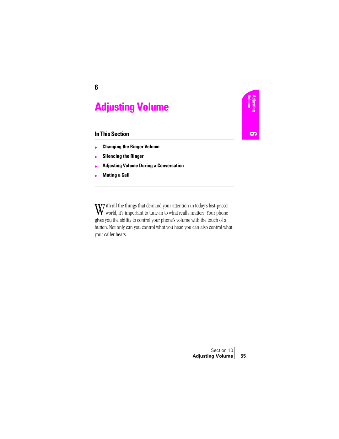 Samsung SPH-A400SS manual Adjusting Volume, Volume Adjusting 