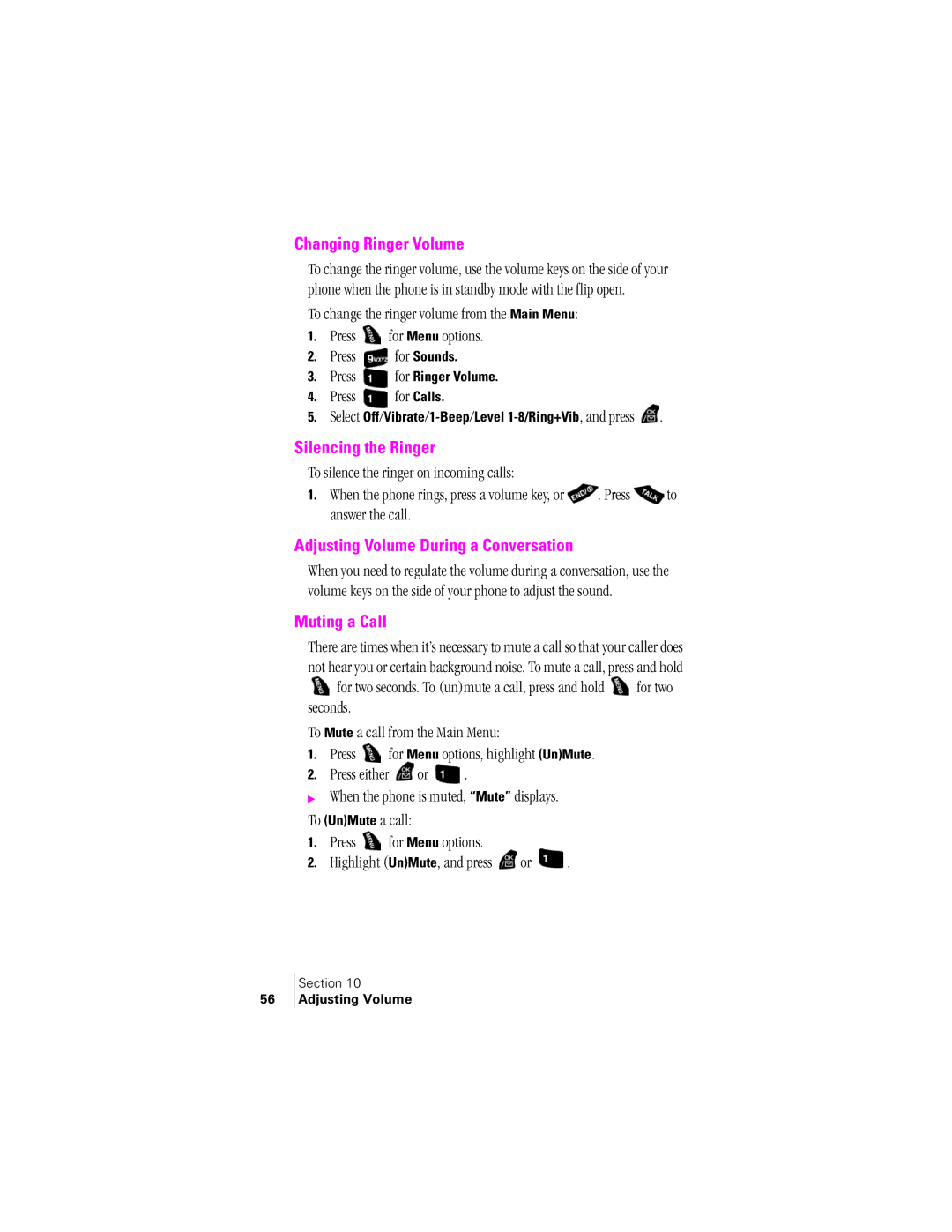 Samsung SPH-A400SS manual Silencing the Ringer, For Ringer Volume, For Calls 