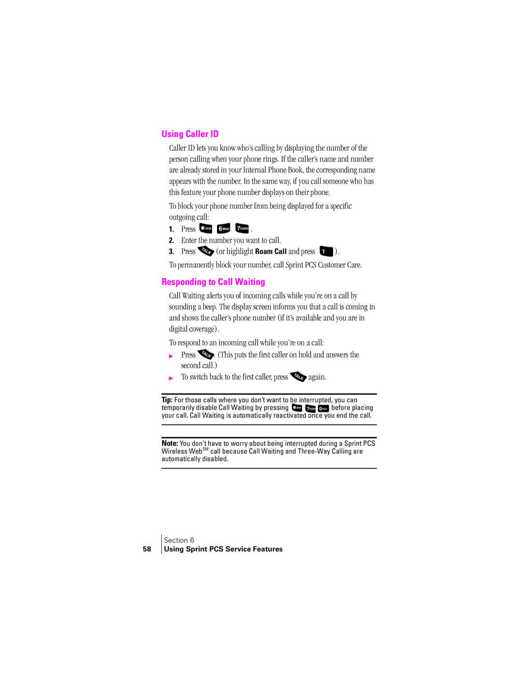 Samsung SPH-A400SS manual Using Caller ID, Responding to Call Waiting 