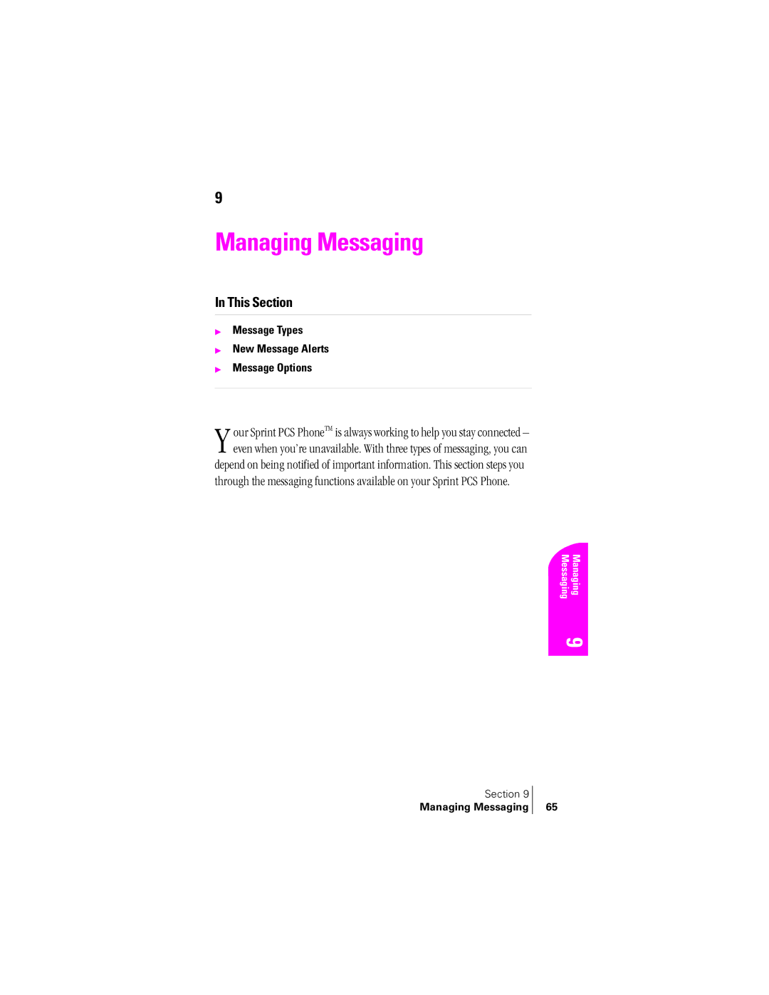 Samsung SPH-A400SS manual Managing Messaging, Message Types New Message Alerts Message Options 