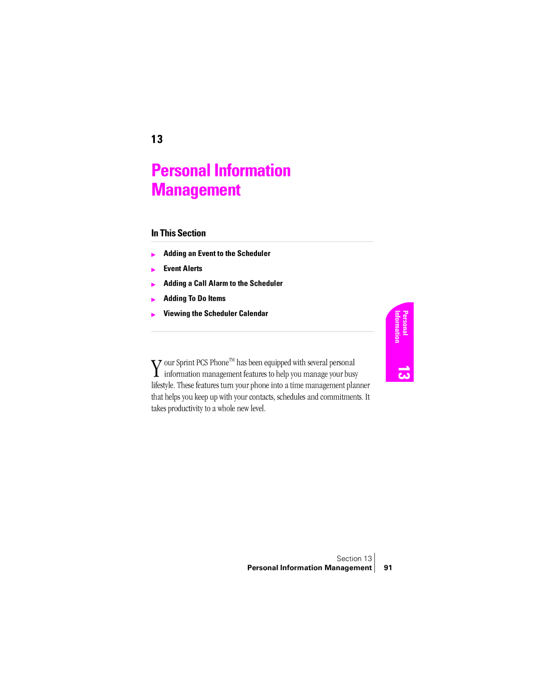 Samsung SPH-A400SS manual Personal Information Management 