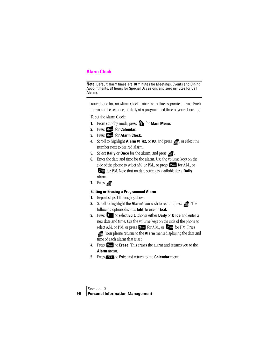 Samsung SPH-A400SS manual Repeat steps 1 through 3 above, Press to Exit, and return to the Calendar menu, Alarm menu 