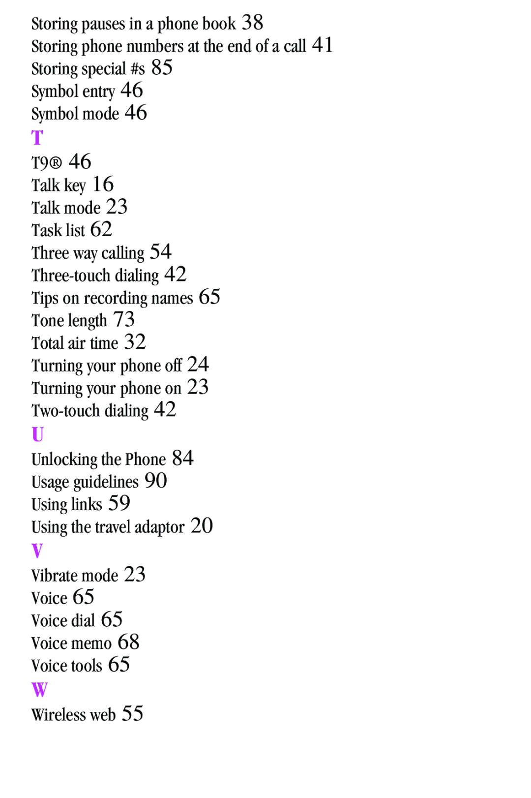 Samsung SPH-a500 Series manual Symbol entry 46 Symbol mode 