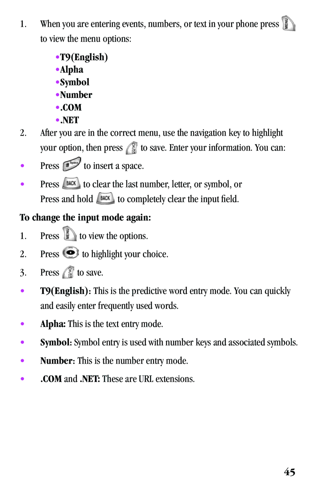 Samsung SPH-a500 Series manual T9English Alpha Symbol Number, To change the input mode again 