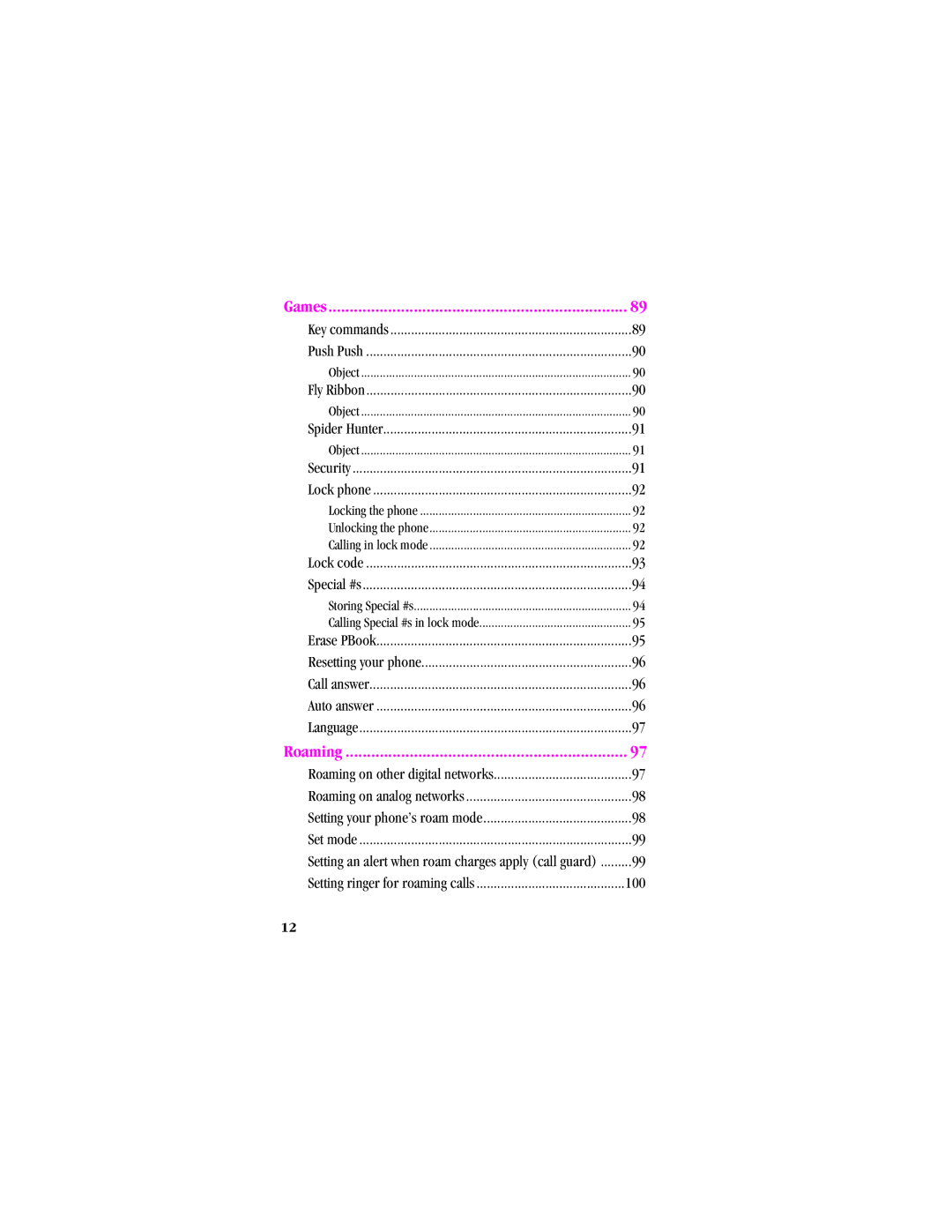 Samsung SPH-A540 manual Games, Roaming 