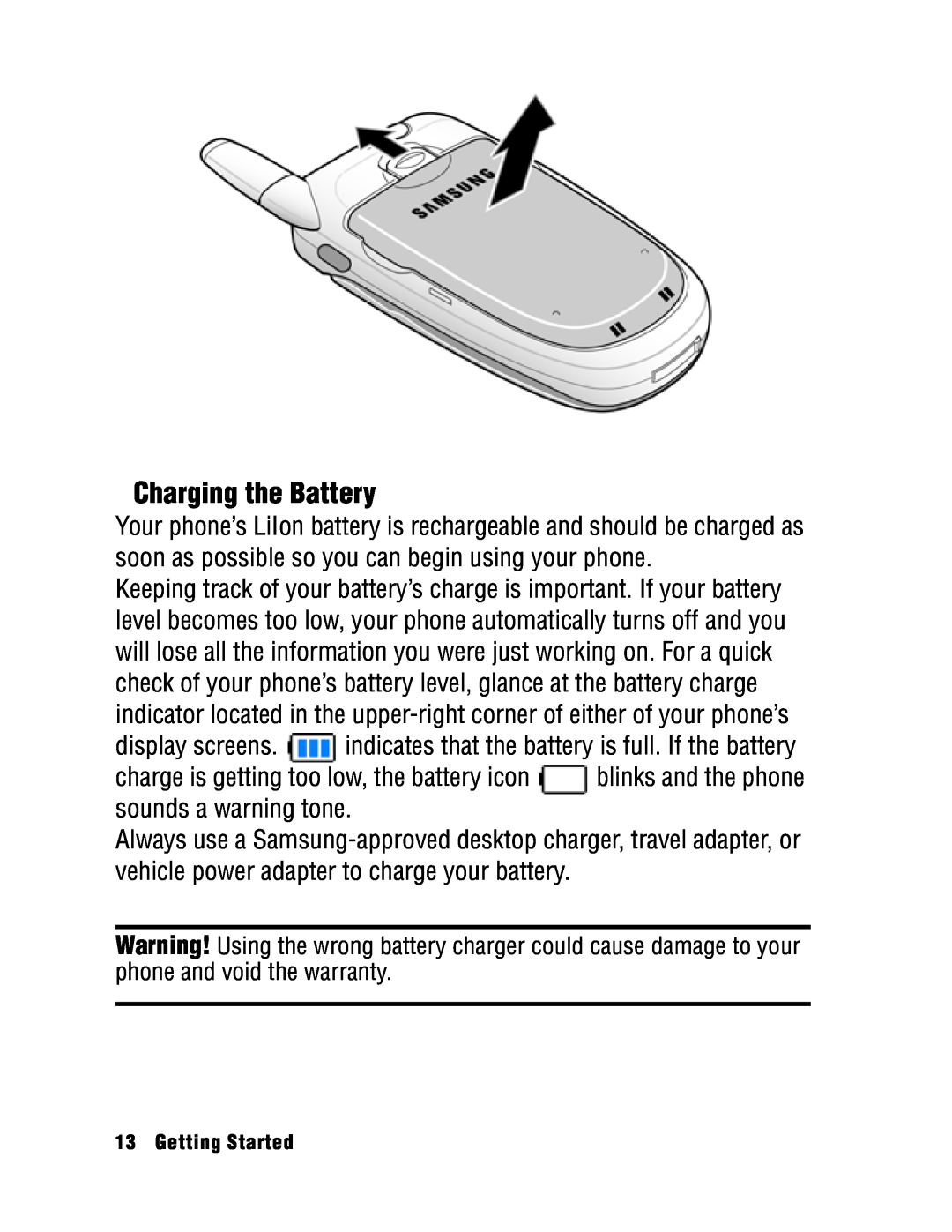 Samsung SPH-a740 manual Charging the Battery 