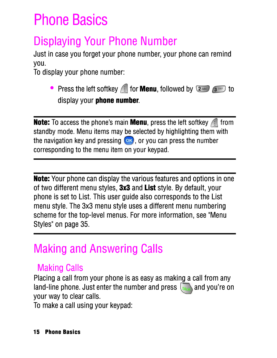 Samsung SPH-a740 manual Phone Basics, Displaying Your Phone Number, Making and Answering Calls, Making Calls 
