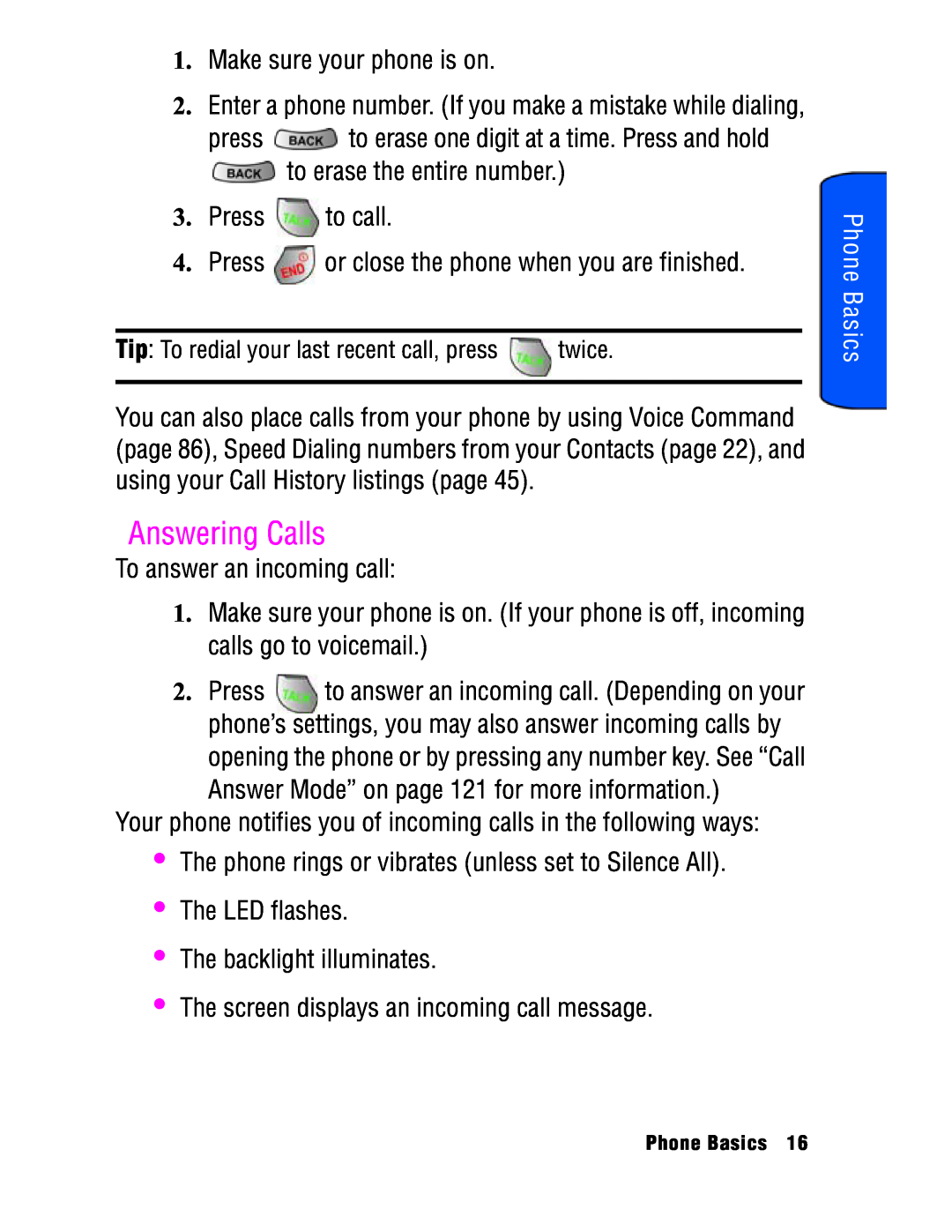 Samsung SPH-a740 manual Answering Calls, Phone Basics 