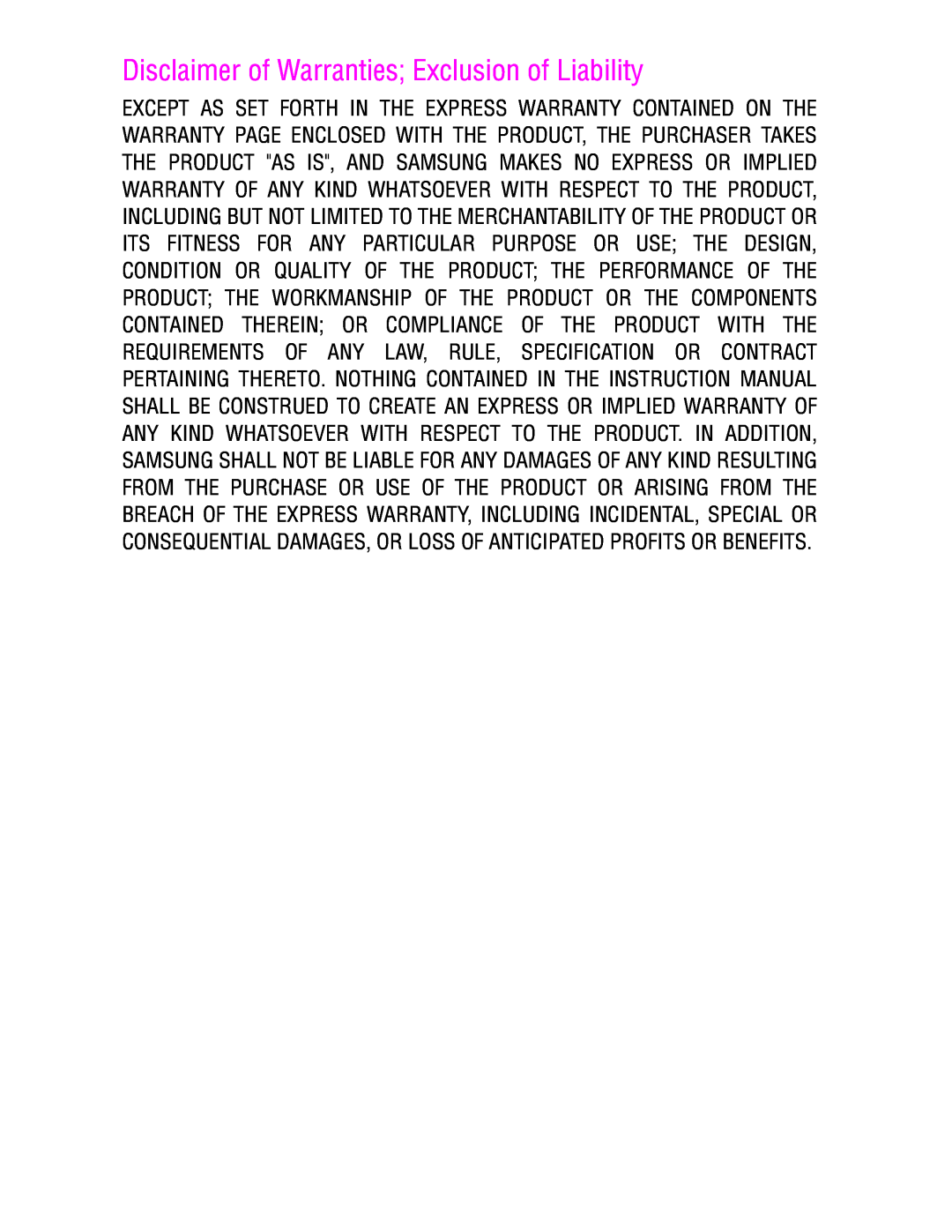 Samsung SPH-a740 manual Disclaimer of Warranties Exclusion of Liability 