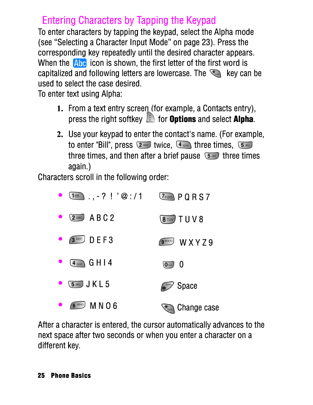 Samsung SPH-a740 manual Entering Characters by Tapping the Keypad 