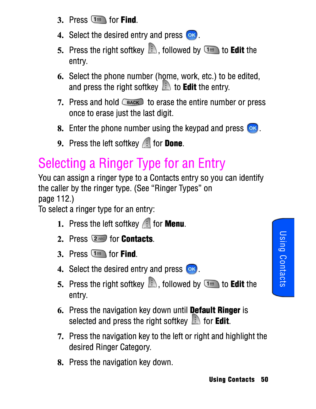 Samsung SPH-a740 manual Selecting a Ringer Type for an Entry, Using Contacts 