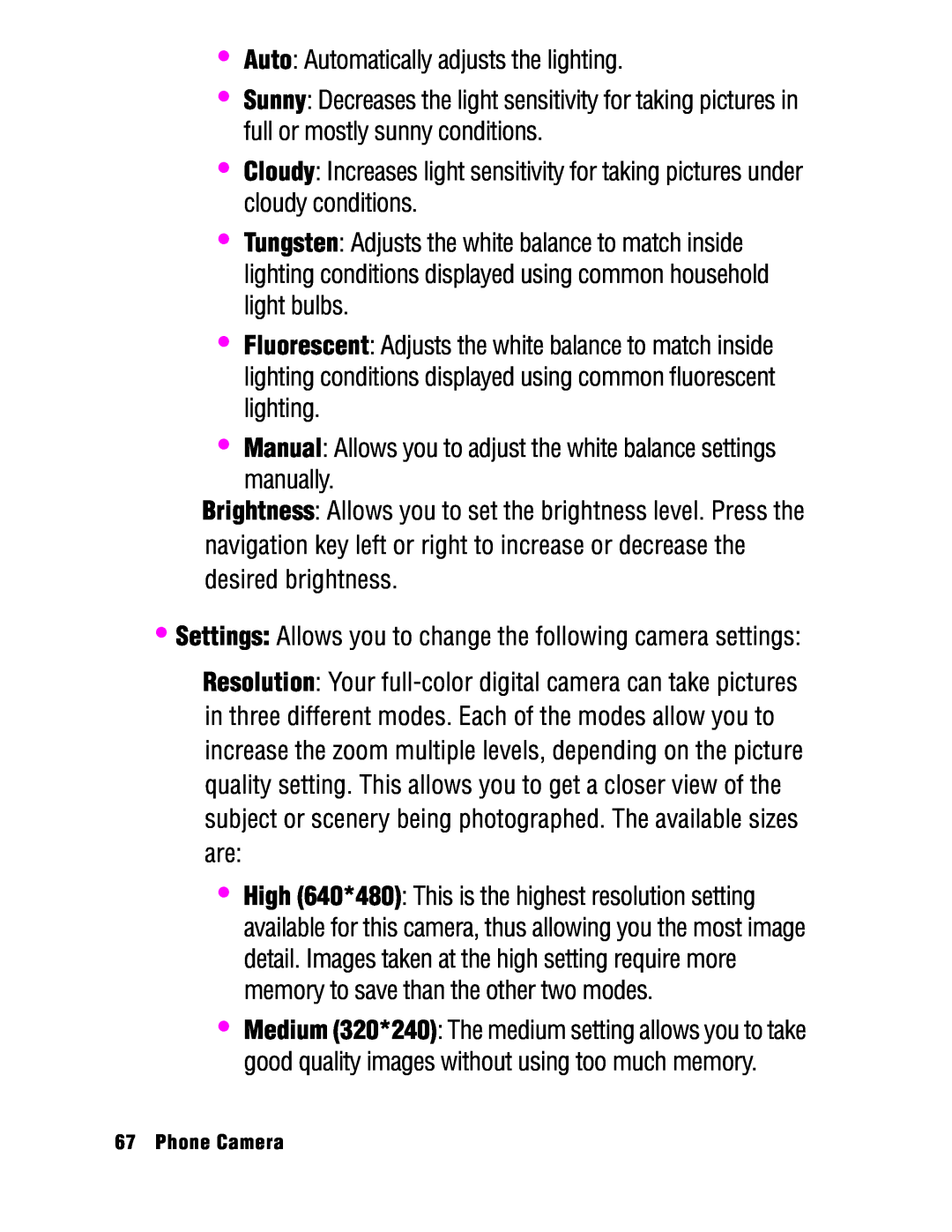 Samsung SPH-a740 manual Auto Automatically adjusts the lighting 