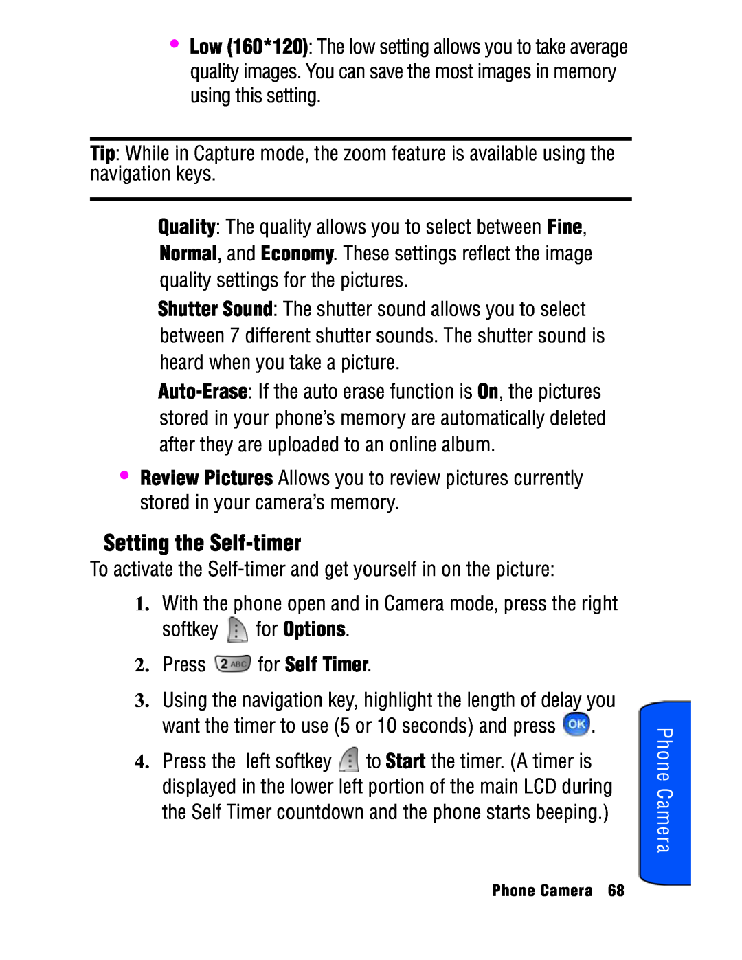 Samsung SPH-a740 manual Setting the Self-timer, Phone Camera 