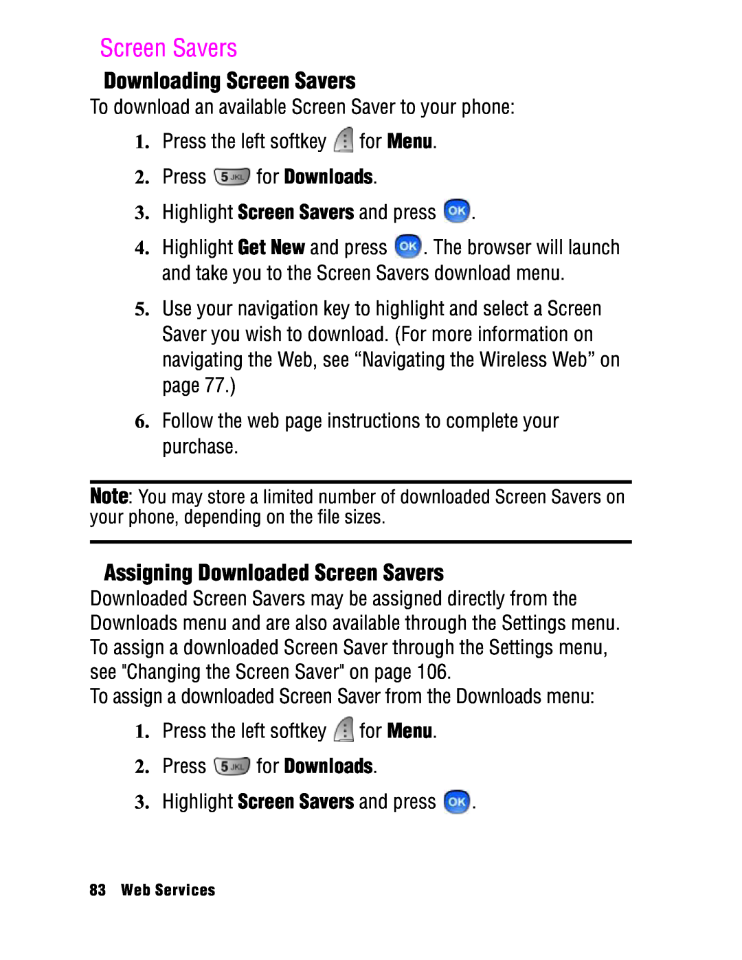 Samsung SPH-a740 manual Downloading Screen Savers, Assigning Downloaded Screen Savers 