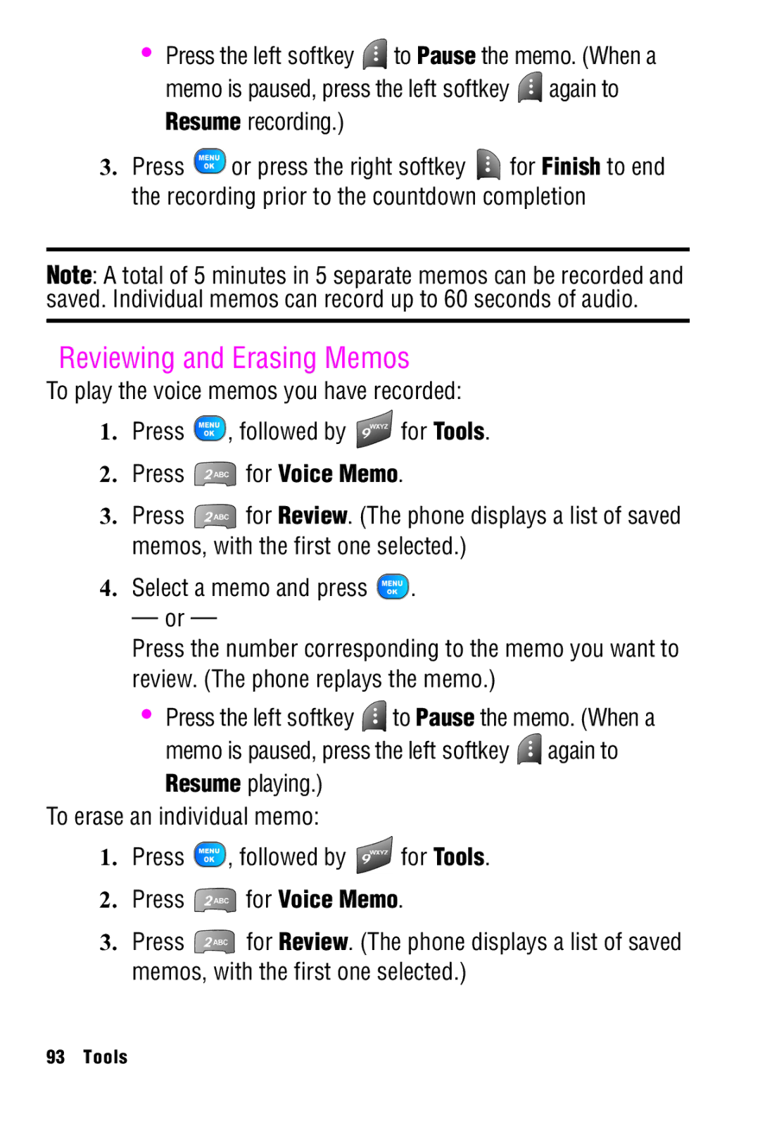 Samsung SPH-A920 manual Reviewing and Erasing Memos 