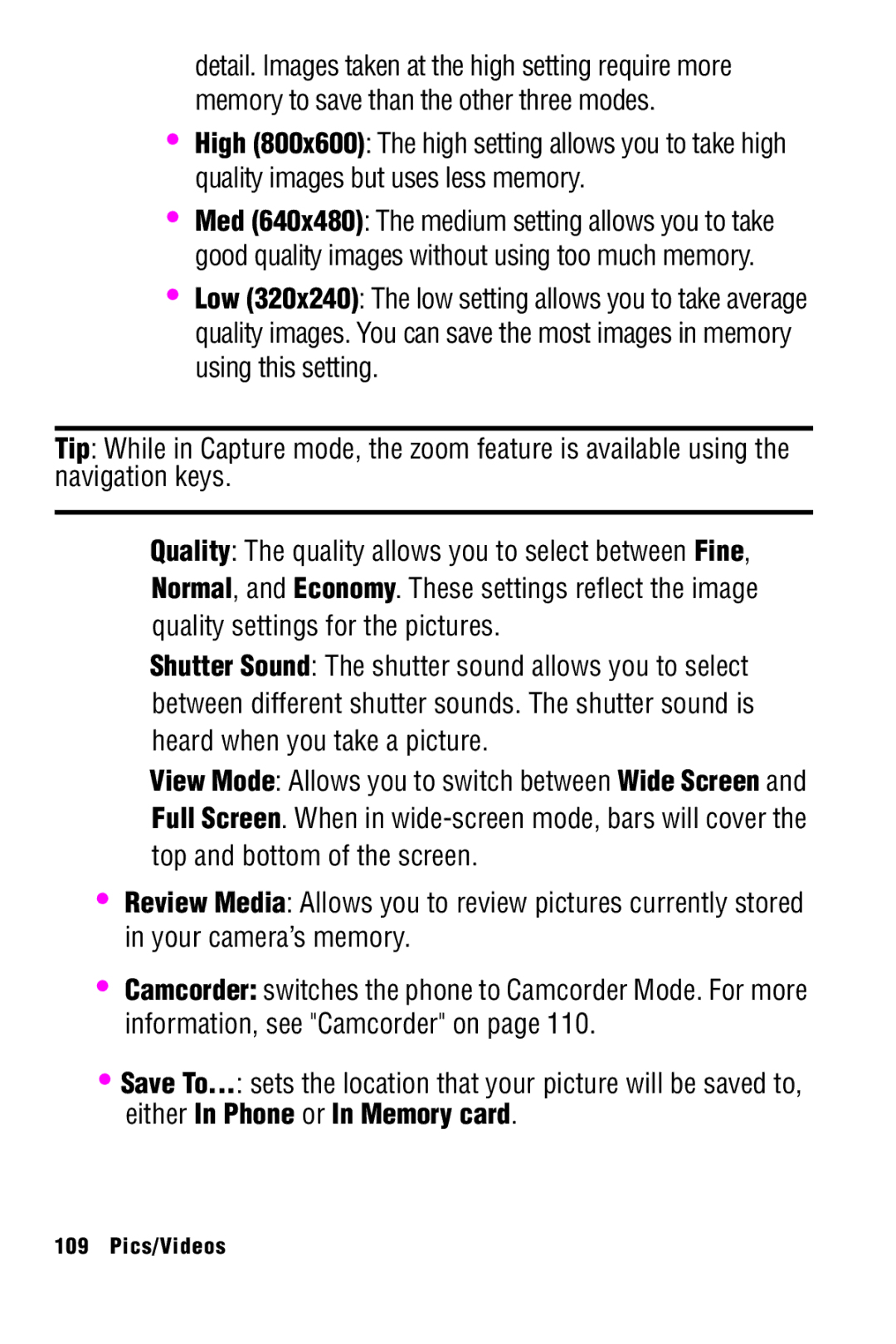 Samsung SPH-A920 manual Pics/Videos 