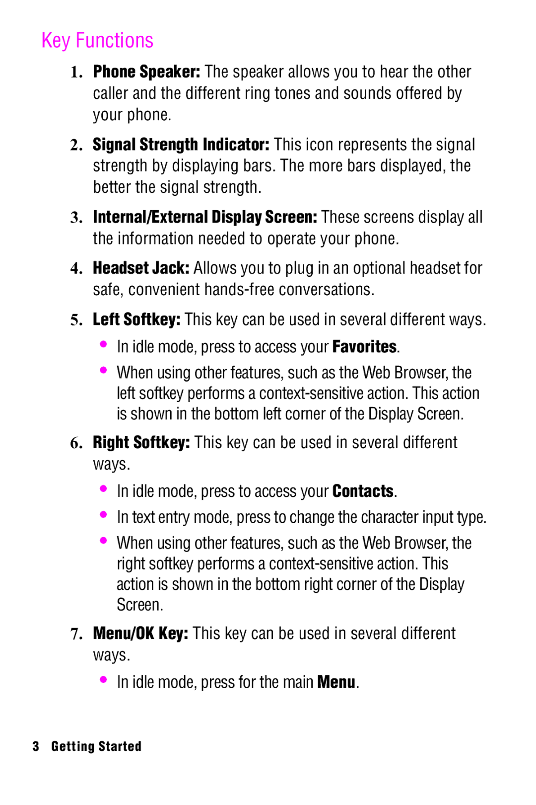 Samsung SPH-A920 manual Key Functions, Idle mode, press to access your Favorites 