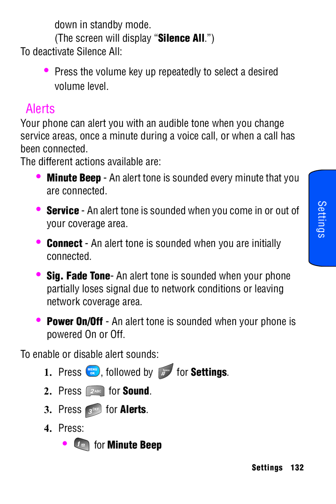 Samsung SPH-A920 manual Alerts, For Minute Beep 