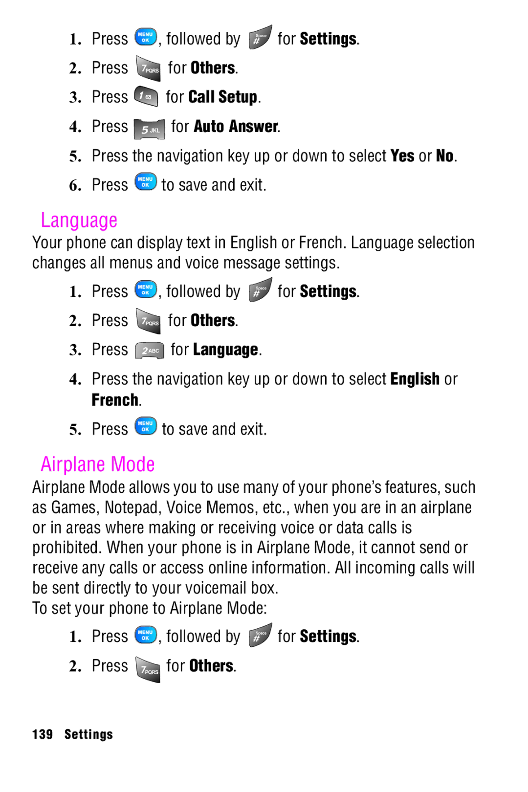 Samsung SPH-A920 manual Language, Airplane Mode 