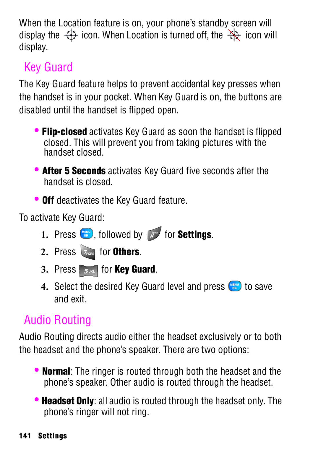 Samsung SPH-A920 manual Key Guard, Audio Routing 