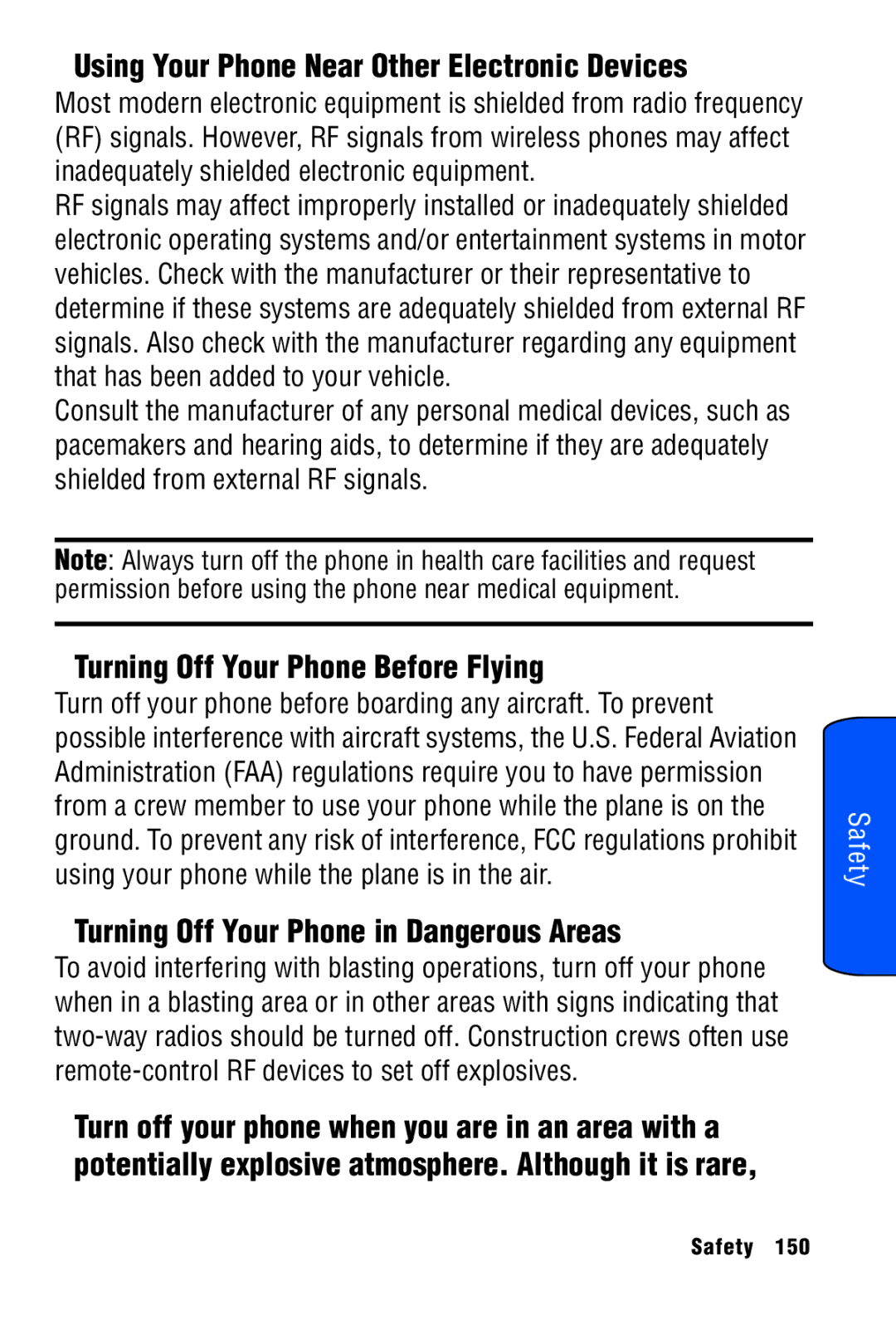 Samsung SPH-A920 manual Using Your Phone Near Other Electronic Devices, Turning Off Your Phone Before Flying 